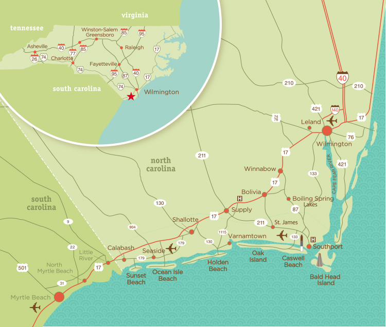 North Carolina Coastal Towns Map Area Map Coastal NC Attractions, Events, Hotels, NC Beaches